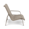 Horizon stackable commercial outdoor sand chair with Textured Espresso aluminum frame and Taupe Tweed sling seat and back