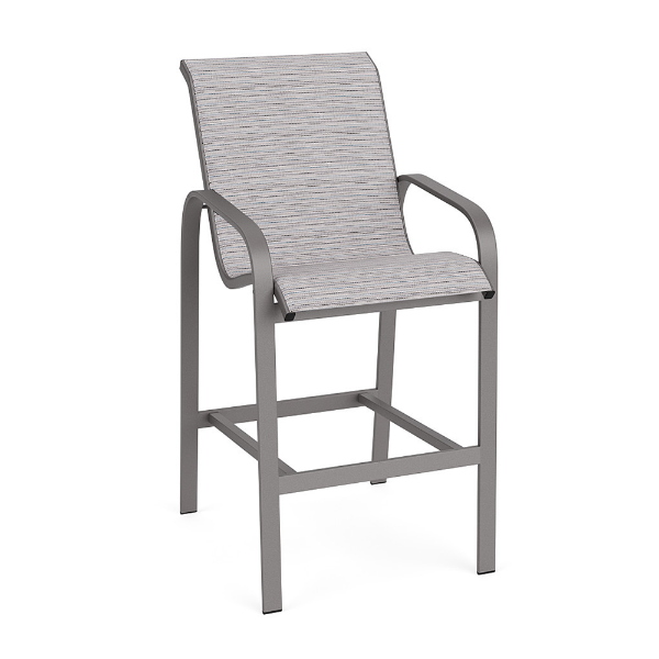 Horizon commercial outdoor bar chair with Titanium Gray aluminum frame and Broadway Wave sling seat and back