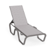 Horizon stackable commercial chaise lounge with Titanium Gray aluminum frame and Broadway Wave sling seat and back