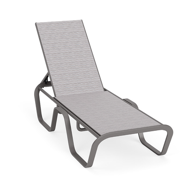 Horizon stackable commercial chaise lounge with Titanium Gray aluminum frame and Broadway Wave sling seat and back