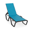 Horizon stackable commercial chaise lounge with Starlight Black aluminum frame and Braque Blue sling seat and adjustable backrest