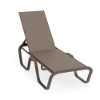 Horizon stackable commercial chaise lounge with Textured Espresso aluminum frame and Taupe Tweed sling seat and adjustable backrest