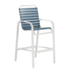 Horizon commercial outdoor bar chair with white aluminum frame and blue-gray vinyl strap seat and back