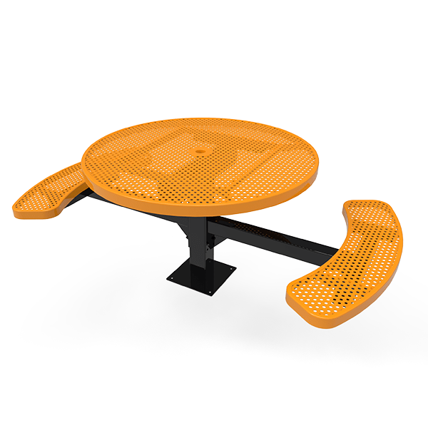Surface Mount - Perforated Metal - RHINO 46” Round Thermoplastic Polyolefin Coated Pedestal Picnic Table with 2 Seats