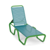 Horizon stackable commercial chaise lounge with lime green aluminum frame, turquoise vinyl straps, and adjustable backrest