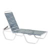 Horizon stackable commercial chaise lounge with white aluminum frame, blue-gray vinyl straps, and adjustable backrest