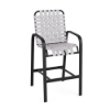 Horizon commercial outdoor bar chair with textured charcoal aluminum frame and white cross-weave vinyl seat and back