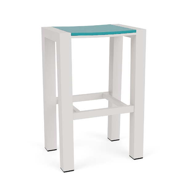 Skyline backless commercial outdoor bar stool with Sky White aluminum frame and Aruba Marine Grade Polymer seat