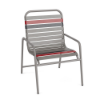 Sundance commercial outdoor dining chair with Platinum Gray aluminum frame and Granite vinyl straps with Red accents