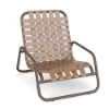 Sundance stackable commercial outdoor sand chair with Textured Espresso aluminum frame and Camel cross-weave vinyl seat and back
