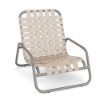 Sundance stackable commercial outdoor sand chair with Platinum aluminum frame and Off White cross-weave vinyl seat and back