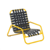 Sundance stackable commercial outdoor sand chair with yellow aluminum frame and black cross-weave vinyl seat and back