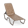 Sundance stackable commercial chaise lounge with Textured Espresso aluminum frame, Camel cross-weave vinyl, and adjustable backrest