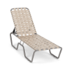 Sundance stackable commercial chaise lounge with Platinum aluminum frame, Off White cross-weave vinyl, and adjustable backrest