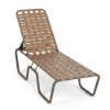 Sundance ADA accessible stackable chaise lounge with Textured Espresso aluminum frame, Camel cross-weave vinyl, and adjustable backrest