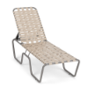 Sundance ADA accessible stackable chaise lounge with Platinum aluminum frame, Off White cross-weave vinyl, and adjustable backrest