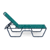 Side view of Sundance ADA accessible chaise lounge with Deep Blue Metallic aluminum frame, Teal cross-weave vinyl, and elevated seat