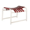 Sundance commercial outdoor ottoman with white aluminum frame and red cross-weave vinyl surface