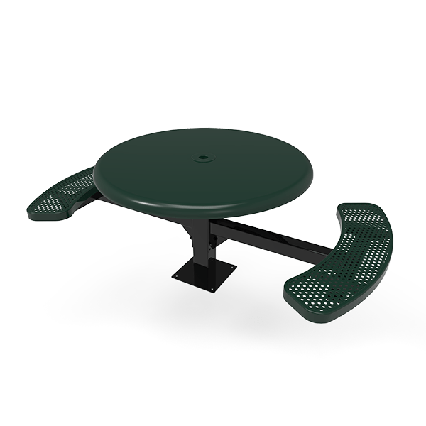 Surface Mount - Perforated Metal - RHINO 46” Round Thermoplastic Polyolefin Coated Pedestal Picnic Table with Solid Top and 2 Seats