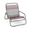 Sundance commercial outdoor sand chair with Platinum Gray aluminum frame and Granite vinyl straps with Red accents
