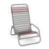 Sundance high back commercial outdoor sand chair with Platinum Gray aluminum frame and Granite vinyl straps with Red accents