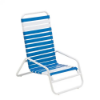 Sundance high back commercial outdoor sand chair with white aluminum frame and blue vinyl straps with white accents
