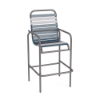 Sundance commercial outdoor bar chair with Titanium Gray aluminum frame and Dusty Blue vinyl straps with White accents
