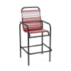 Sundance commercial outdoor bar chair with Starlight Black aluminum frame and Red vinyl straps with White accents