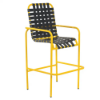 Sundance commercial outdoor bar chair with yellow aluminum frame and black cross-weave vinyl seat and back