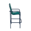 Side view of Sundance commercial outdoor bar chair with Deep Blue Metallic aluminum frame and Teal cross-weave vinyl seating