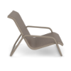 Side view of Sundance low-profile commercial sand chair with Satin Amber aluminum frame and Sisal Tungsten sling seat and back