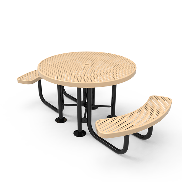 Portable - Perforated Metal - RHINO 46” Round Thermoplastic Polyolefin Coated Picnic Table with 2 Seats