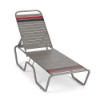 Sundance stackable aluminum chaise lounge with gray vinyl straps accented in red and black for commercial poolside seating