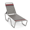 Sundance stackable ADA commercial chaise lounge with gray vinyl straps, red and black accents, and gray aluminum frame