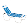 Sundance ADA accessible commercial chaise lounge with blue and white vinyl straps, white aluminum frame, and adjustable backrest