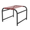 Sundance commercial patio ottoman with red vinyl strap seating and a black aluminum frame for outdoor lounge areas