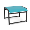 Sundance commercial outdoor ottoman with Aruba blue sling fabric and a Starlight Black aluminum frame for coordinated patio seating