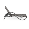 Side profile view of a poolside lounge chair featuring an adjustable recliner back, a dark metallic Starlight powder-coated frame, and dark Black Bronze cross-weave vinyl straps