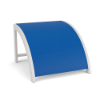 Perspective view of a commercial outdoor footrest ottoman with a crisp Sky White powder-coated aluminum frame and a rich cobalt blue Marina sling fabric top.