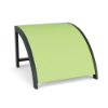 Front three-quarter view of a curved commercial outdoor sling ottoman featuring a dark Hunter Green aluminum frame and a bright lime green Citro sling top.