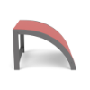 Side profile view of an arched commercial outdoor patio ottoman featuring a Slate Grey aluminum frame and a textured coral red Straw Mat sling top.