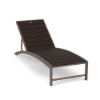 Front three-quarter perspective view of a commercial chaise lounge featuring a dark Textured Espresso powder-coated frame and rich, dark brown Northeastern Walnut MGP slats.