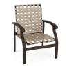 Athens commercial outdoor dining chair with Coffee Bean aluminum frame and Putty cross-weave vinyl seat and back