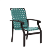 Athens commercial outdoor dining chair with dark aluminum frame and aqua cross-weave vinyl seat and back