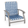 Athens commercial outdoor sand chair with Platinum aluminum frame and Sky Blue cross-weave vinyl seat and back