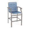 Athens commercial outdoor bar chair with Platinum aluminum frame and Sky Blue cross-weave vinyl seat and back