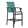 Athens commercial outdoor bar chair with dark aluminum frame and aqua cross-weave vinyl seat and back