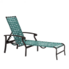 Side view of Athens commercial outdoor chaise lounge with dark aluminum frame, aqua cross-weave vinyl seating, and adjustable backrest