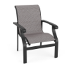 Athens commercial outdoor dining chair with Starlight Black aluminum frame and Jazzy Raven sling seat and back