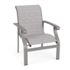Athens commercial outdoor dining chair with Platinum aluminum frame and Broadway Wave sling seat and back